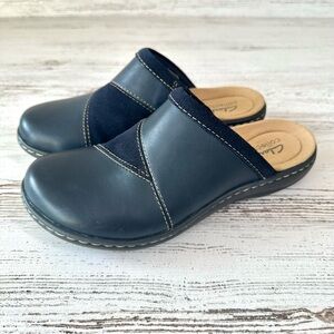 CLARKS Laurieann Kyla Mule Clogs Leather Suede Navy 6